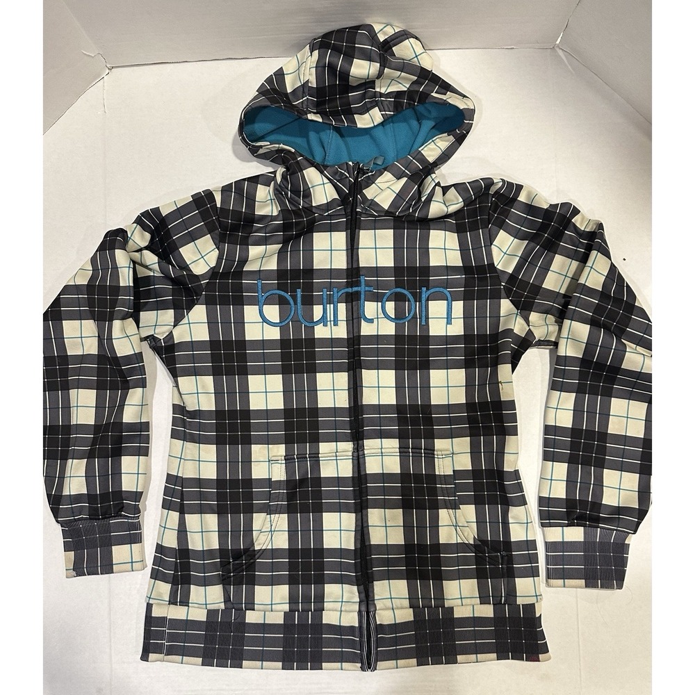 Burton Dryride Jacket Fleece Hooded Full Zip Black White Teal Womens XL